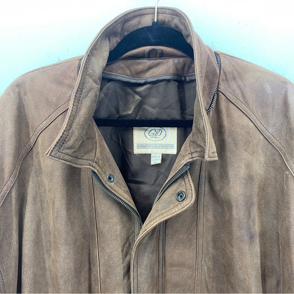 Georgetown Leather Design Mens Large Coat Full Zip Snap Brown Drawstring Pockets - Picture 5 of 13